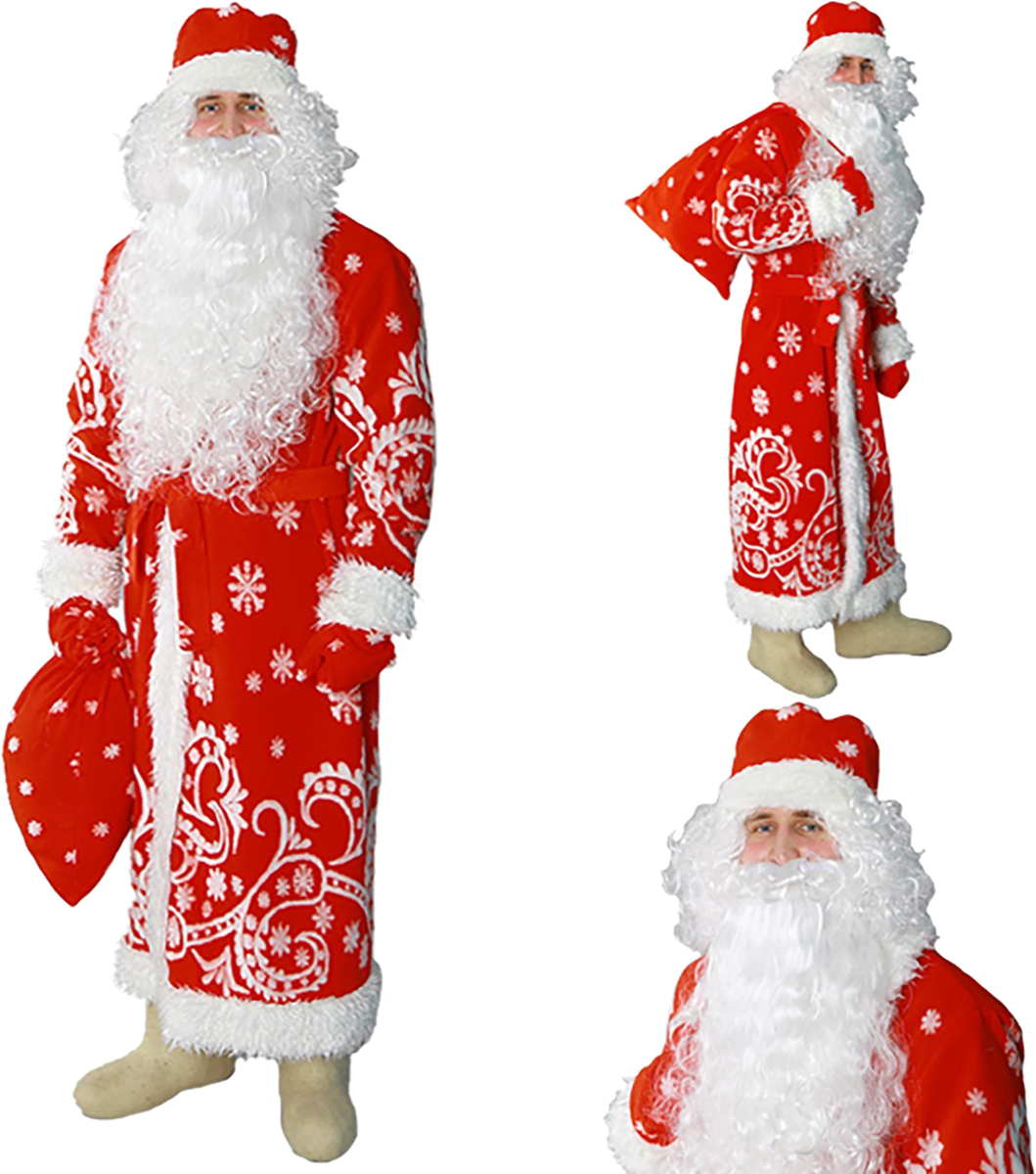 фото Карнавальный костюм Sima-land "Дед Мороз": шуба, шапка, варежки, пояс, мешок, цвет: красный. Размер 52/54