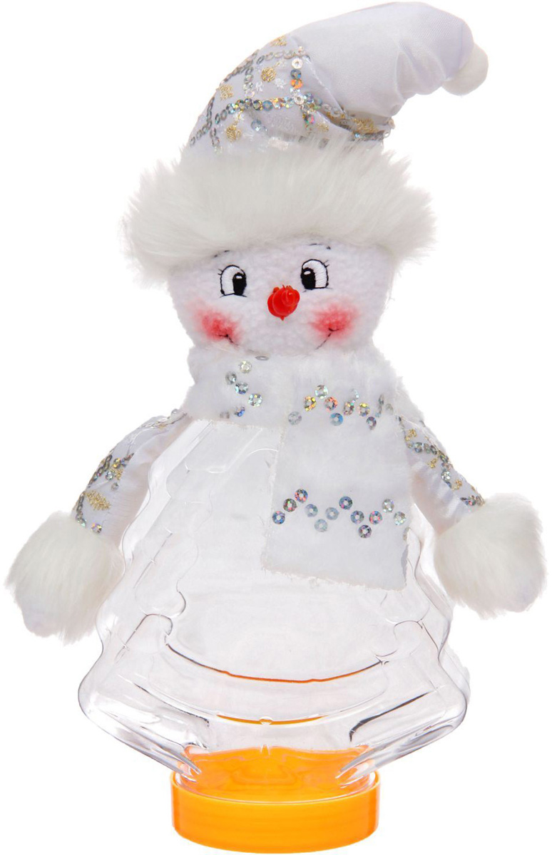фото Подарочная упаковка Sima-land "Снеговичек", с шарфиком, цвет: белый, серебристый, вместимость 320 г