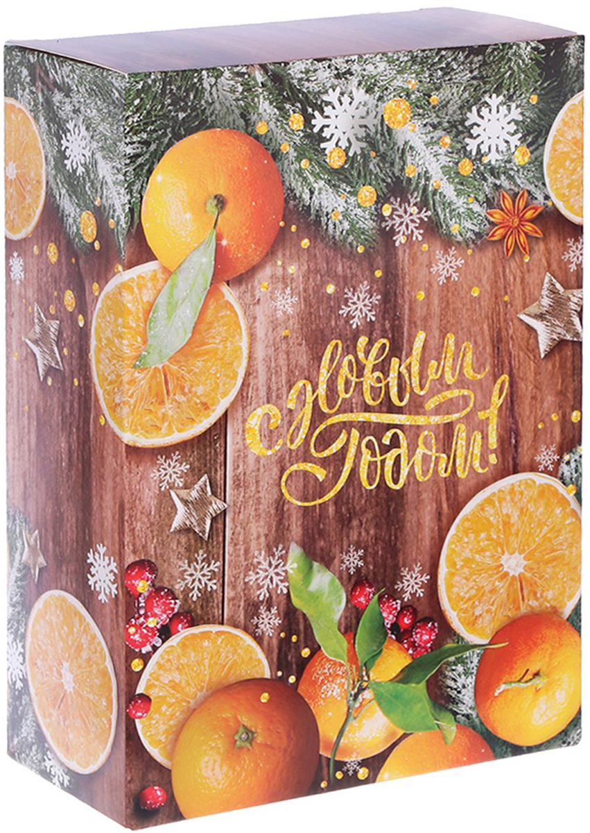 фото Коробка складная Дарите счастье "Зимние мандарины", цвет: коричневый, оранжевый, 16 х 23 х 7,5 см