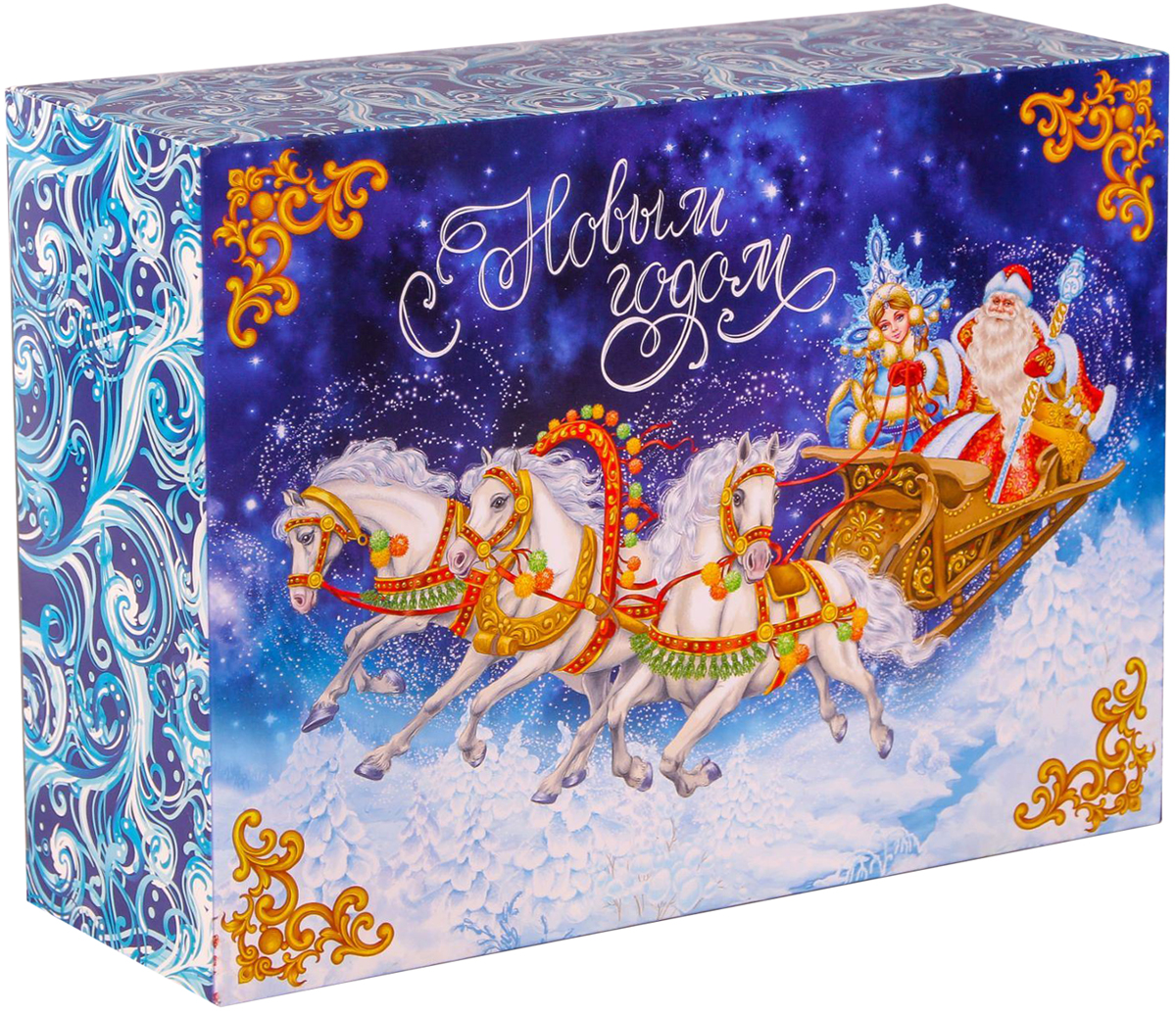 фото Коробка складная Дарите счастье "Тройка лошадей", цвет: синий, белый, 22 х 30 х 10 см