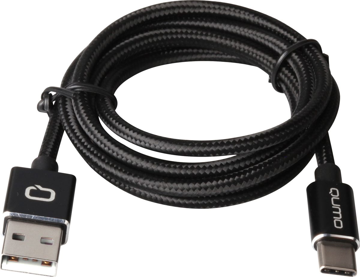QUMO кабель USB Type-C/USB 2.0 в оплетке, Black (1 м) (2A)