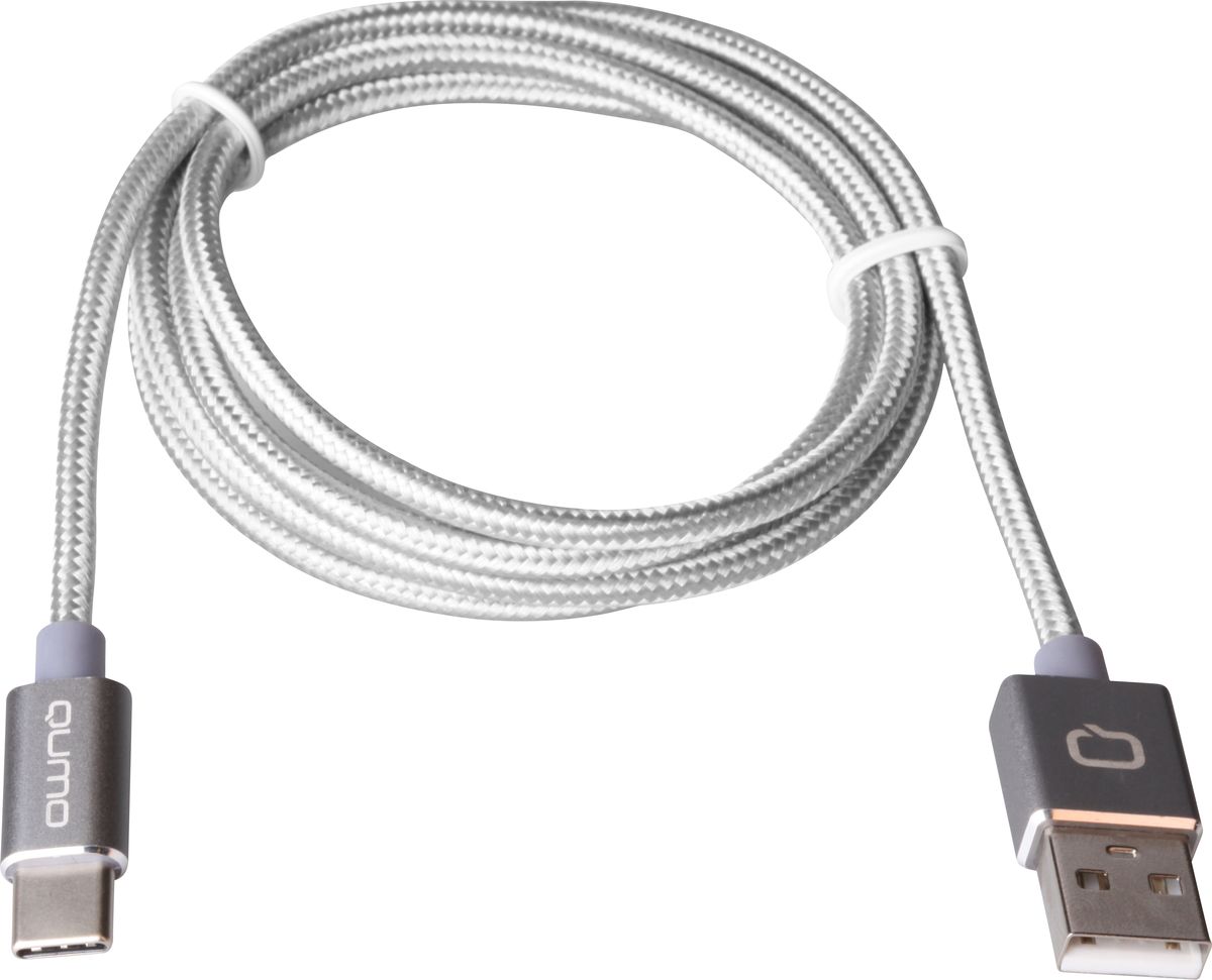 фото QUMO кабель USB Type-C/USB 2.0 в оплетке, Silver (1 м) (2A)