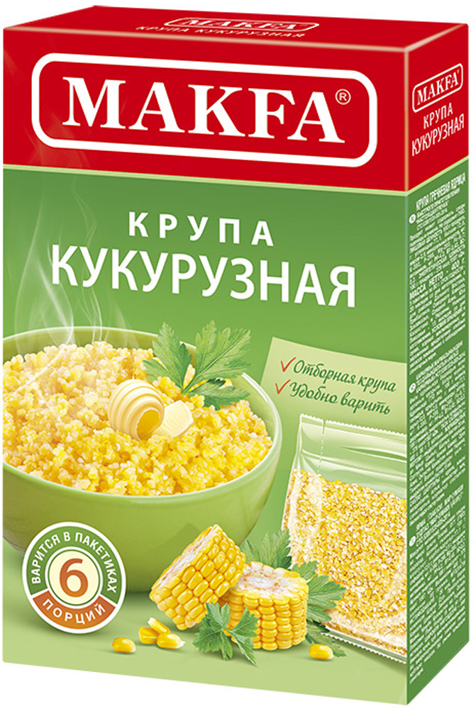 фото Makfa кукурузная крупа в пакетах для варки, 5 шт по 80 г