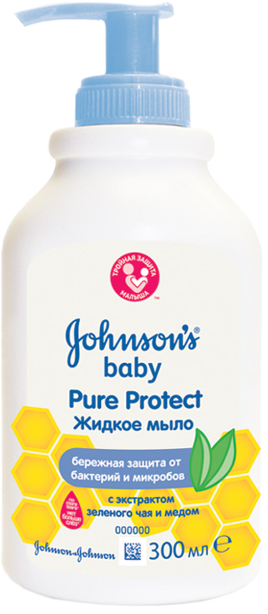 фото Johnson's baby Детское жидкое мыло для рук и тела "Pure Protect", с экстрактом зеленого чая, 300 мл