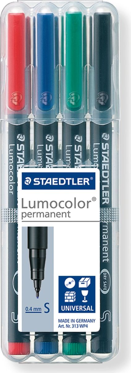 Staedtler Маркер перманентный Lumocolor 0,4 мм цвет чернил красный черный синий зеленый 4 шт Staedtler Маркер перманентный Lumocolor 0,4 мм цвет чернил красный черный синий зеленый 4 шт