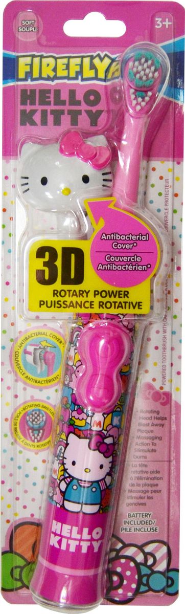 Hello Kitty Электрическая детская зубная щетка Ротари с батарейкой и 3D колпачком