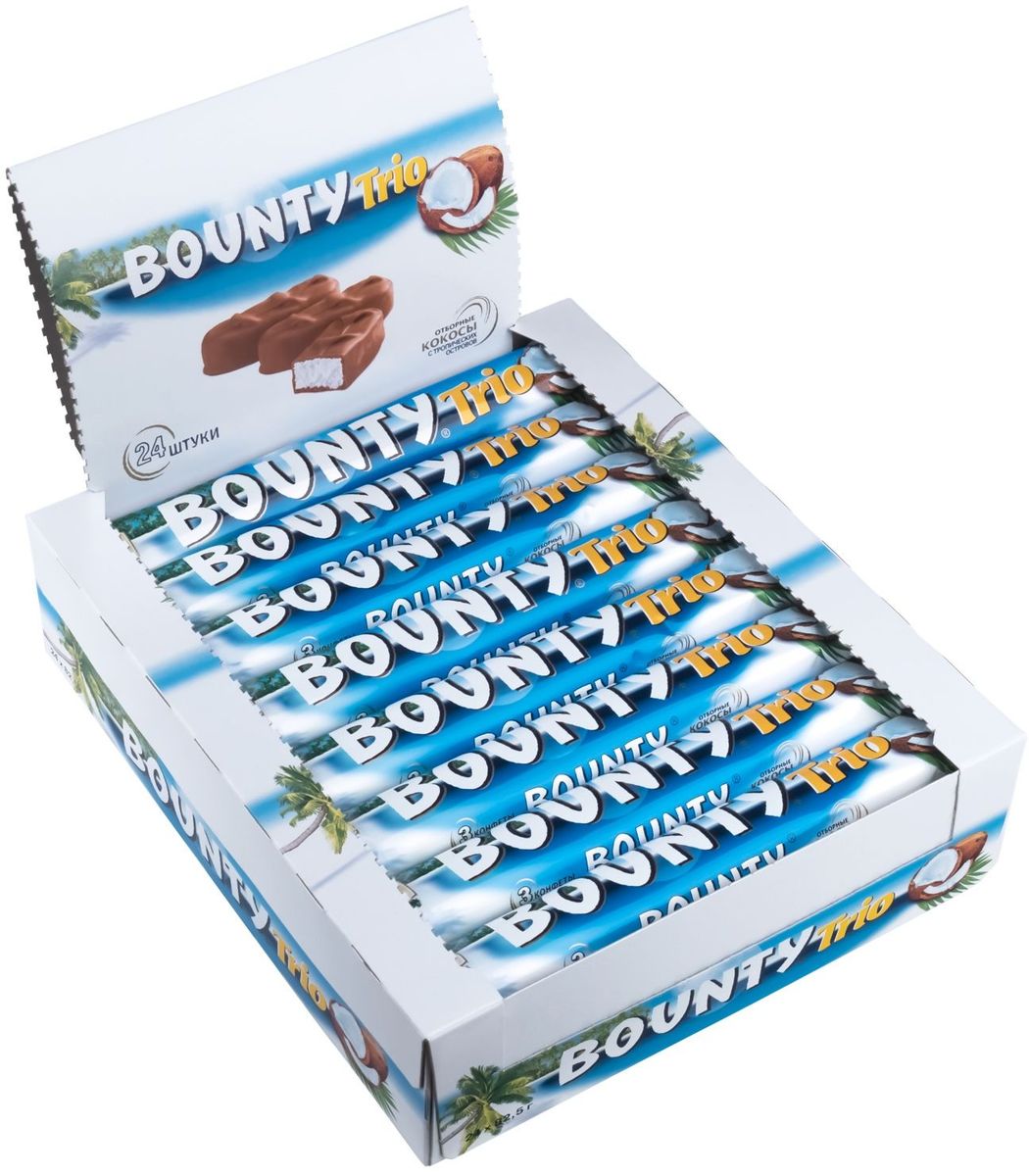 Bounty Trio шоколадный батончик, 24 шт по 82,5 г — купить в интернет ...