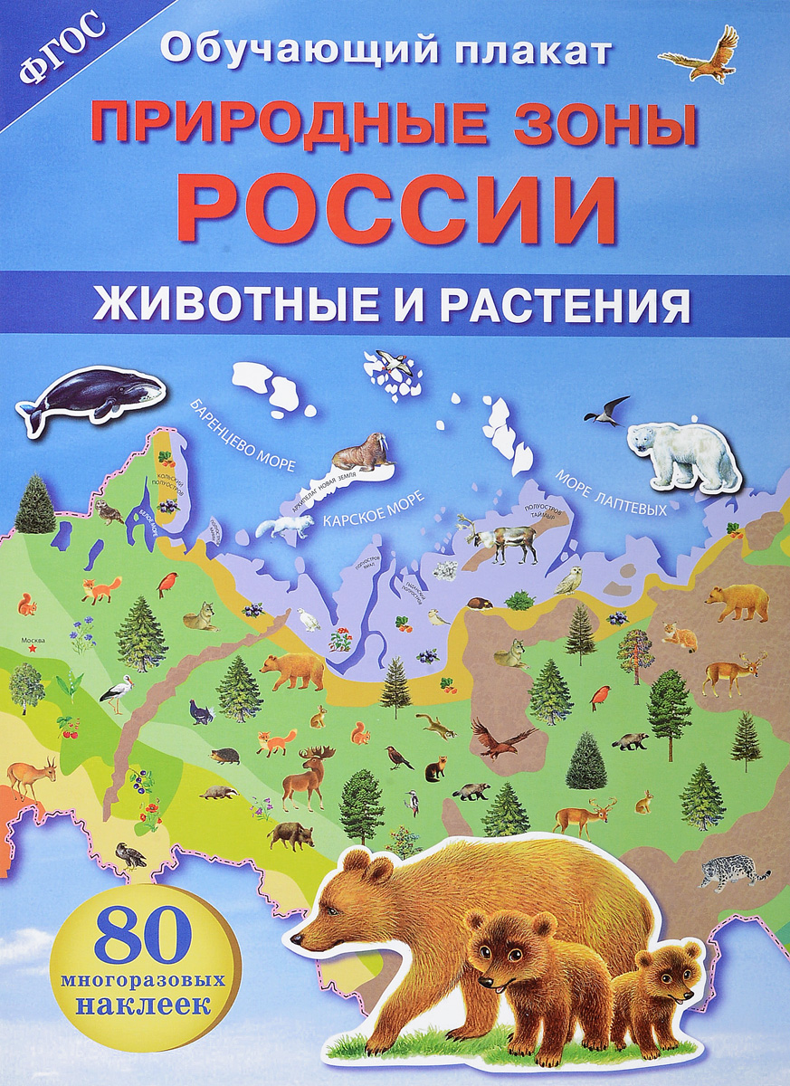 фото Природные зоны России. Животные и растения. Обучающий плакат (+ 80 наклеек)