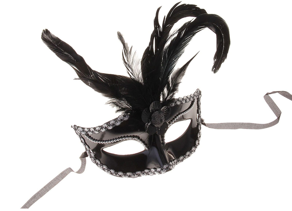 фото Маска карнавальная Страна Карнавалия "С бусинами, перьями", цвет: черный, 10 х 18 см
