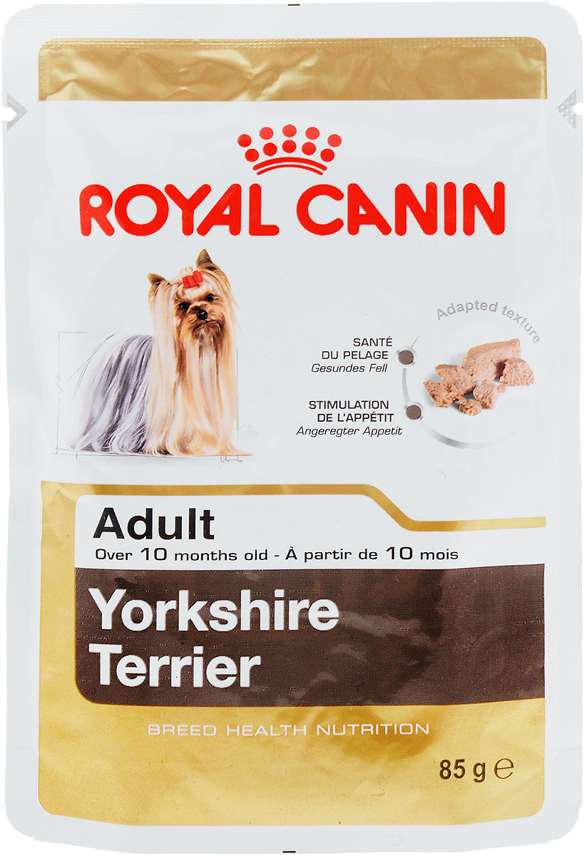 фото Консервы Royal Canin "Yorkshire Terrier Adult", для собак породы йоркширский терьер в возрасте старше 10 месяцев, паштет, 85 г