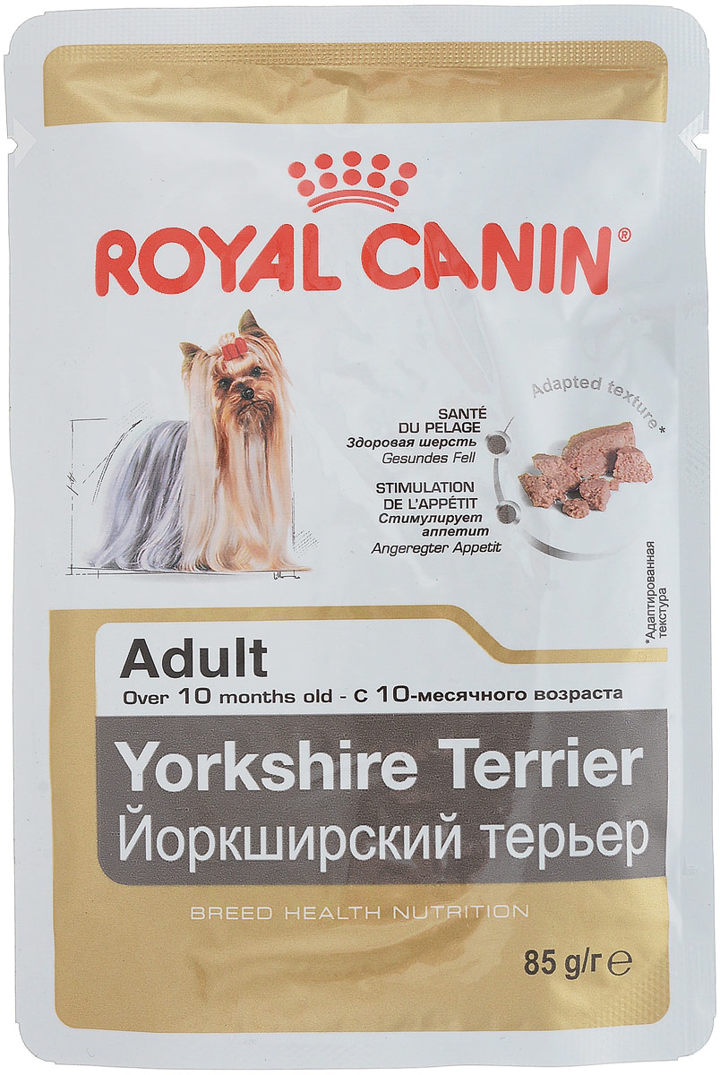 фото Консервы Royal Canin "Yorkshire Terrier Adult", для собак породы йоркширский терьер в возрасте старше 10 месяцев, паштет, 85 г