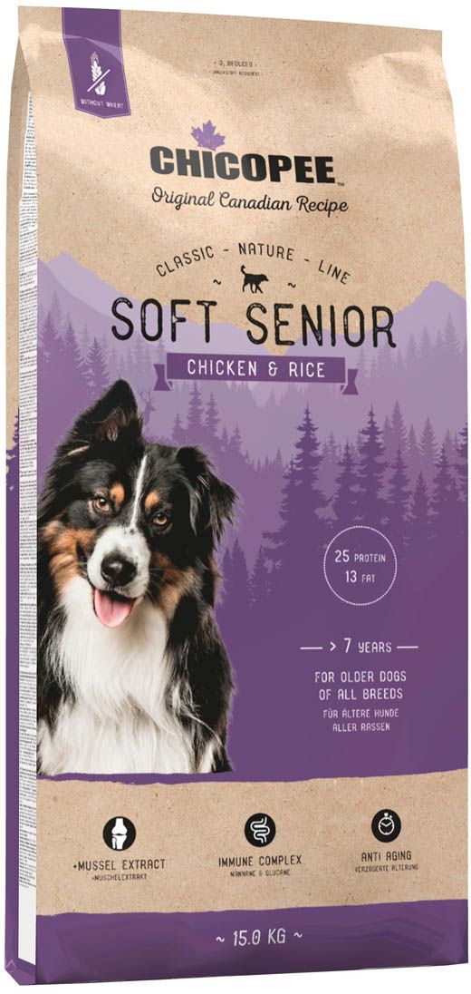фото Корм сухой Chicopee "CNL Soft Senior Chicken & Rice", полувлажный, для пожилых собак всех пород, с курицей и рисом, 15 кг