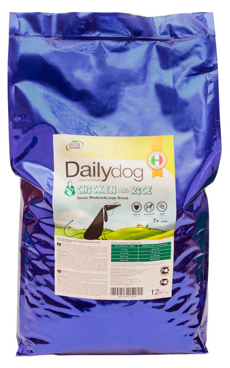 фото Корм сухой Dailydog "Senior Medium Large Breed Chicken Rice", для пожилых собак средних и крупных пород, с курицей и рисом, 12 кг Daily dog