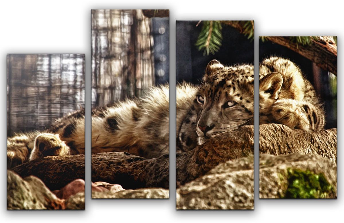 фото Картина модульная Картиномания "Хищники на камнях", 120 x 77 см, Дерево, Холст