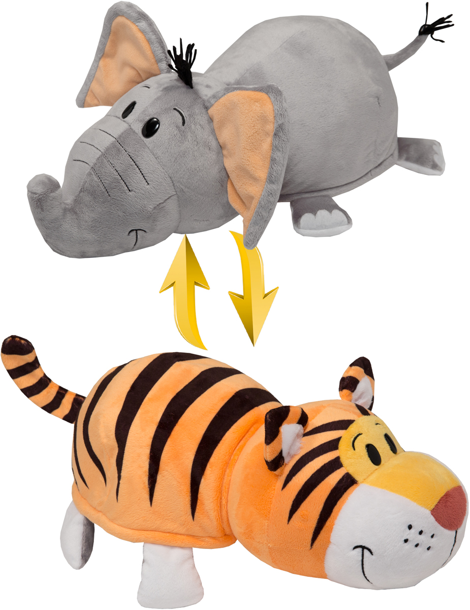 фото 1TOY Мягкая игрушка Вывернушка 2в1 Тигр-Слон длина 35 см