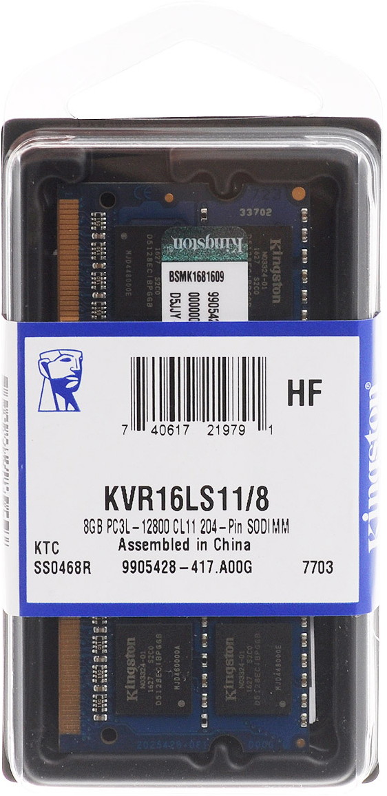 фото Модуль оперативной памяти Kingston DDR3L 8GB 1600 МГц (KVR16LS11/8)