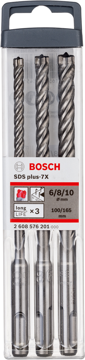 фото Набор буров для перфоратора Bosch "SDS Plus-7X", 3 шт, диаметр 6-10 мм. 2608576201