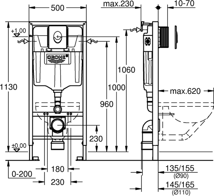 фото Инсталляция 4в1 GROHE "Rapid SL" с кнопкой смыва (38505000)