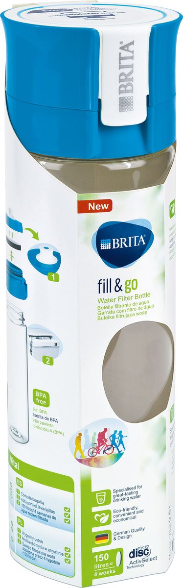 фото Фильтр-бутылка Brita "Fill & Go Vital", со сменным картриджем, цвет: голубой, 0,6 л