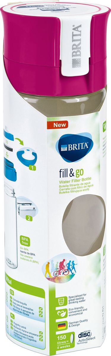 фото Фильтр-бутылка Brita "Fill & Go Vital", со сменным картриджем, цвет: розовый, 0,6 л