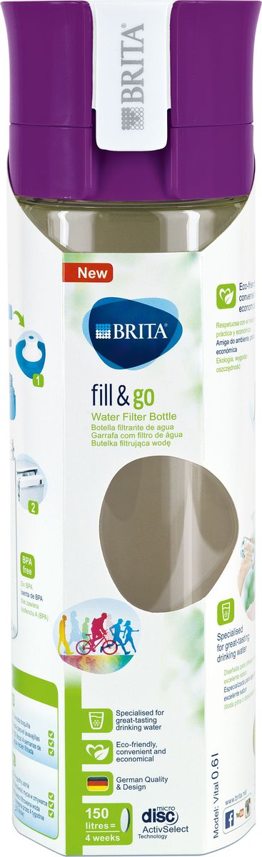 фото Фильтр-бутылка Brita "Fill & Go Vital", со сменным картриджем, цвет: фиолетовый, 0,6 л