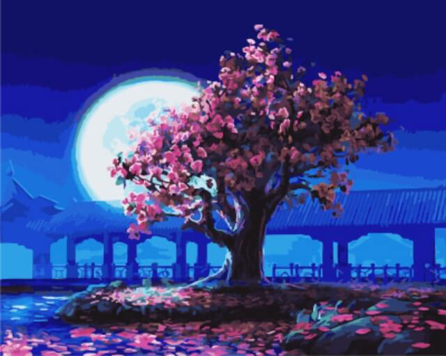 фото Набор для раскрашивания ТМ Цветной "Розовое дерево на фоне луны", 50 х 40 см