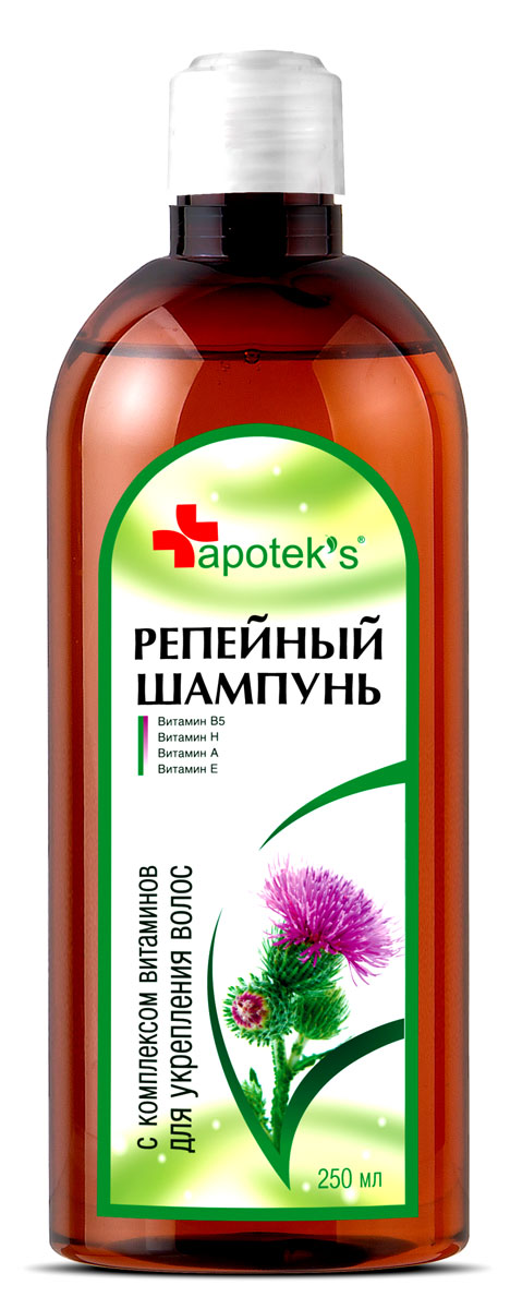 фото Apotek`s Шампунь репейный с комплексом витаминов для укрепления волос, 250 мл Apotek's