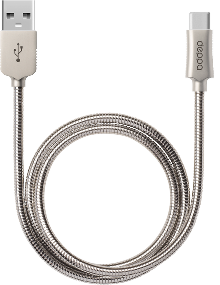 фото Deppa Steel дата-кабель USB Type-C, Silver Gray (1,2 м)