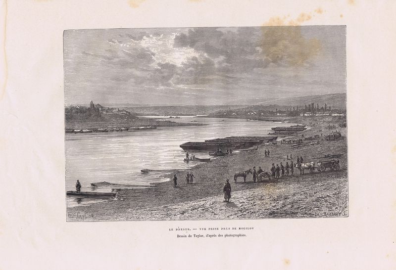 фото Вид на реку Днестр около города Могилёва, Беларусь. Ксилография. Франция, Париж, 1880 год