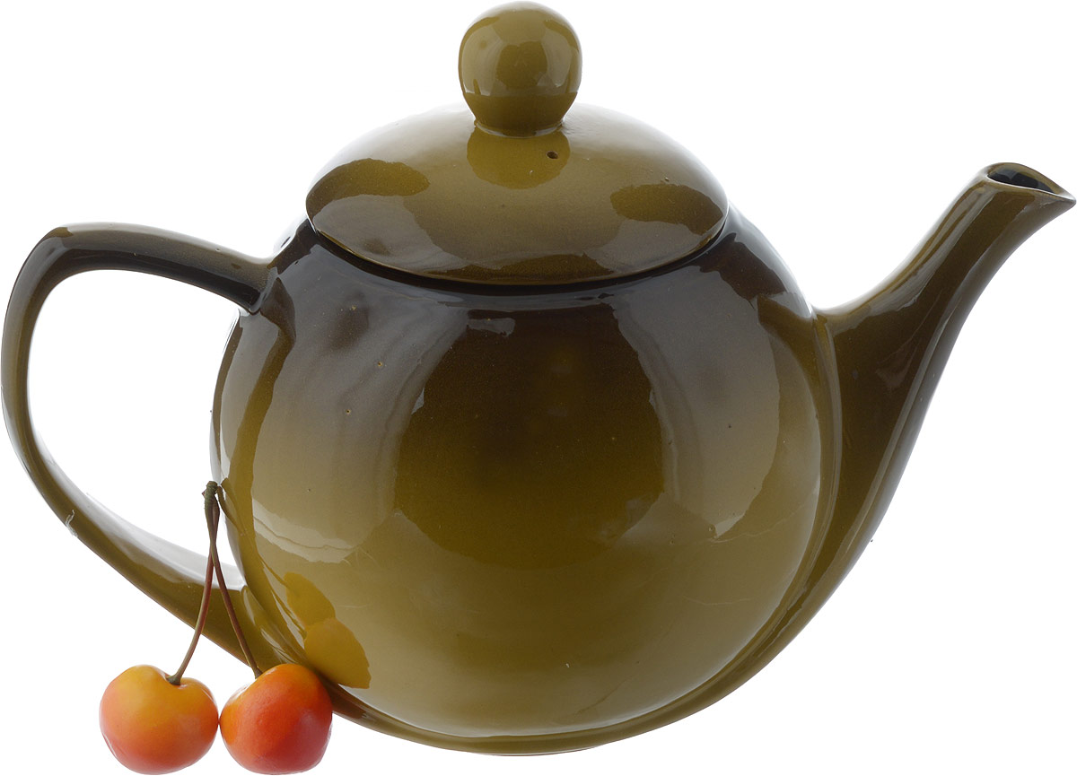 фото Чайник заварочный Борисовская керамика "Элегант", цвет: горчичный, коричневый, 1,2 л
