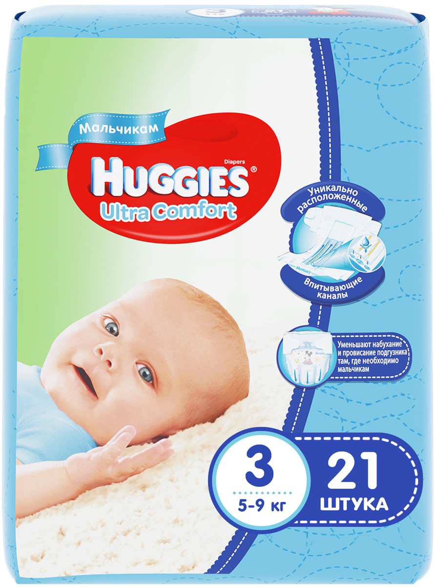 Huggies Подгузники для мальчиков Ultra Comfort 5-9 кг (размер 3) 21 шт