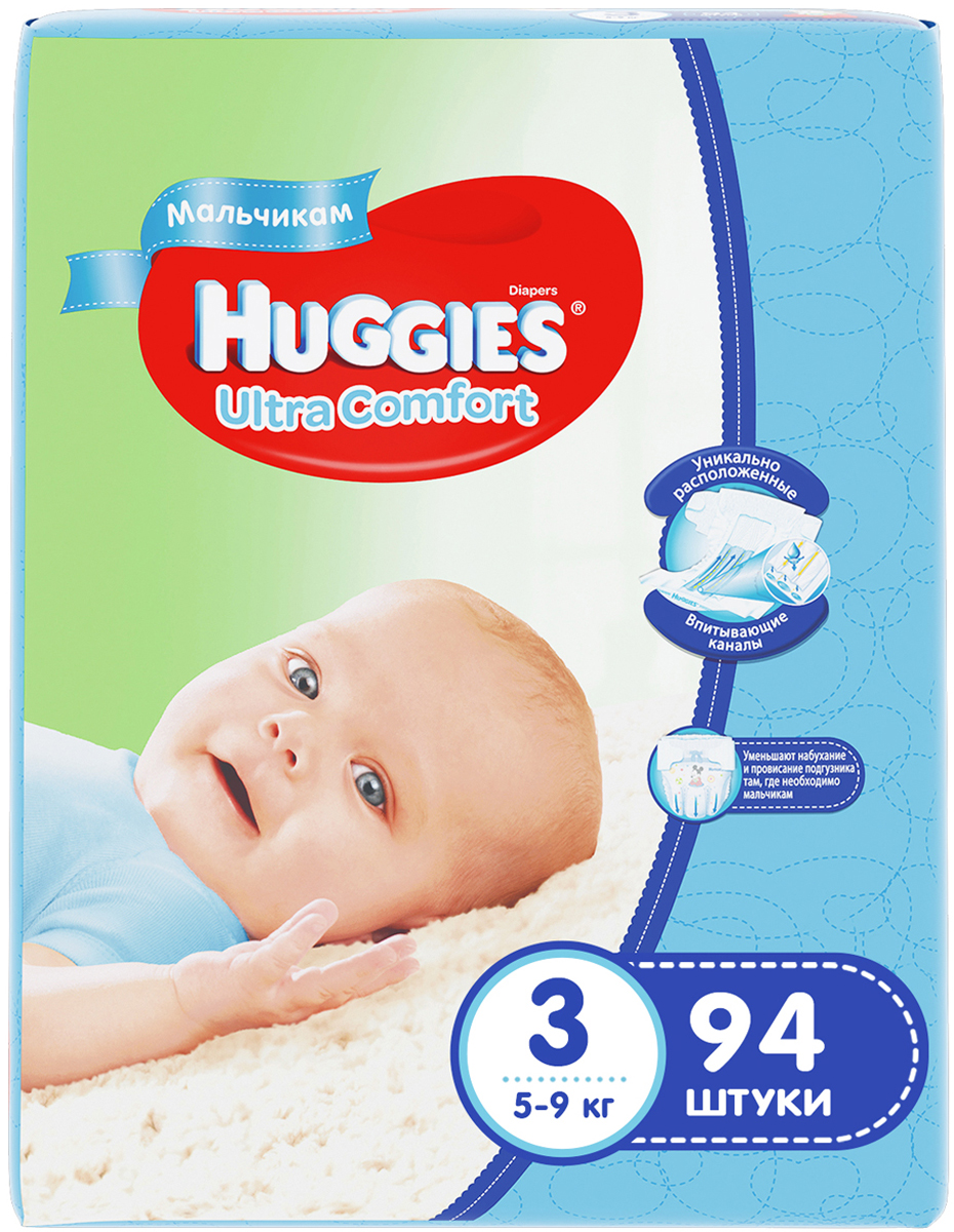 фото Huggies Подгузники для мальчиков Ultra Comfort 5-9 кг (размер 3) 94 шт