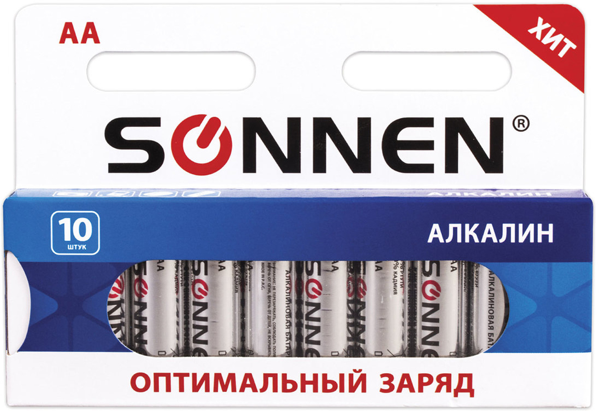 Батарейка алкалиновая "Sonnen", тип - AA-LR6, 1,5В, 10 шт. 451086
