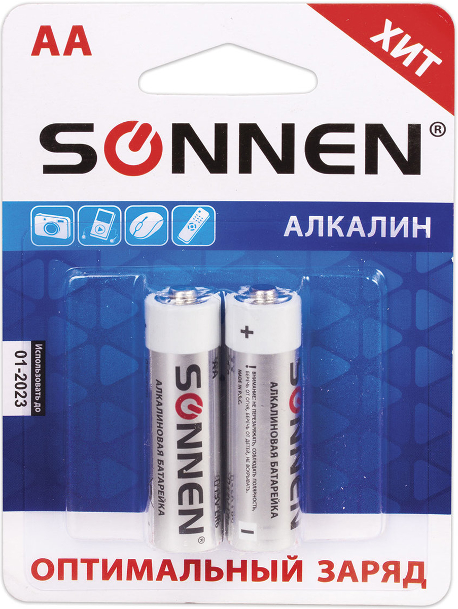 Батарейка алкалиновая "Sonnen", тип - AA-LR6, 1,5В, 2 шт. 451084