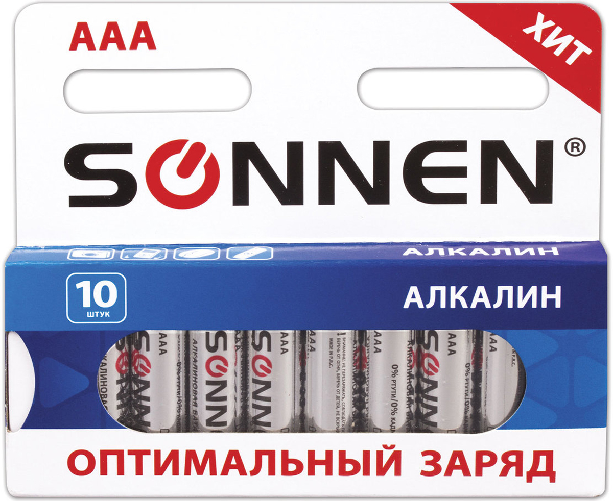 фото Батарейка алкалиновая "Sonnen", AAA (LR03), 1,5В, 10 шт