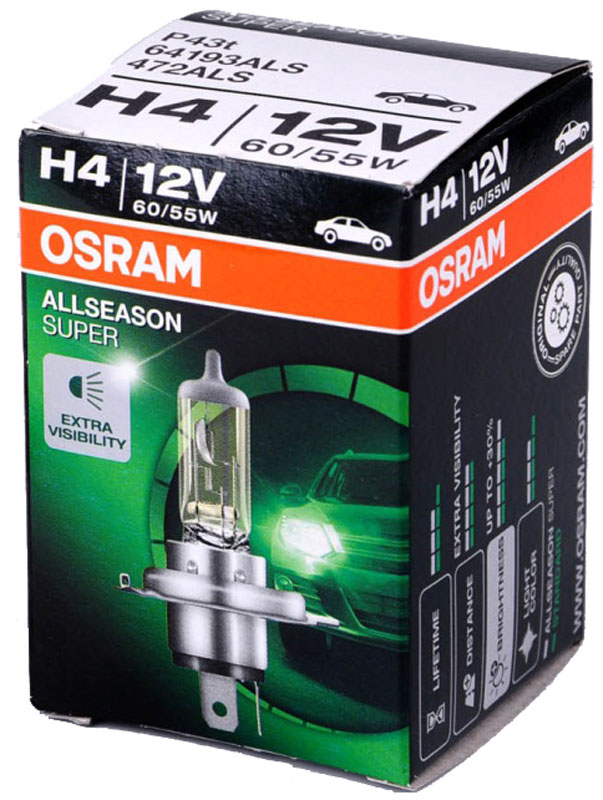 фото Лампа галогенная Osram H4 Allseason 12V, 60/55W, 3200 К, 1 шт
