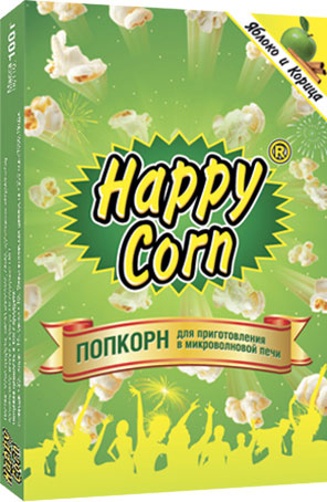 фото Happy Corn Попкорн для приготовления в СВЧ со вкусом яблока и корицы, 100 г