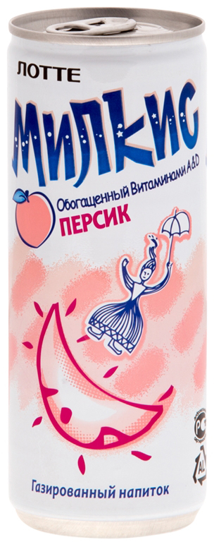 фото Lotte Milkis напиток газированный безалкогольный со вкусом Персика, 250 мл