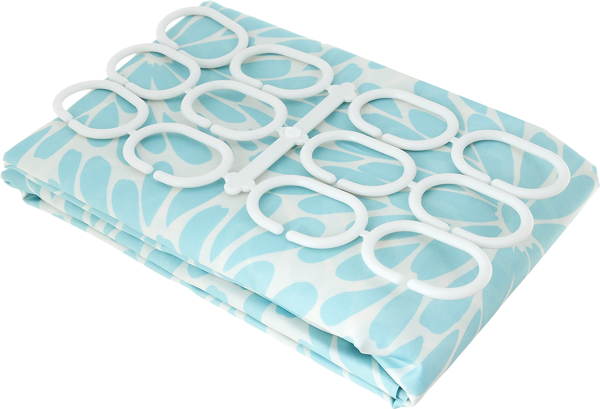 фото Занавеска для ванной "Verran", тканевая, цвет: голубой, белый, 180 x 180 см
