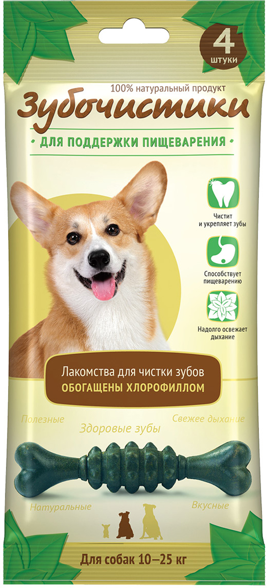 фото Лакомство Зубочистики "Мятные" для собак средних пород, для поддержания пищеварения, 4 шт