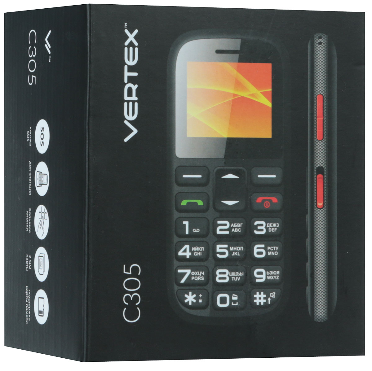 фото Мобильный телефон Vertex C305, черный, оранжевый