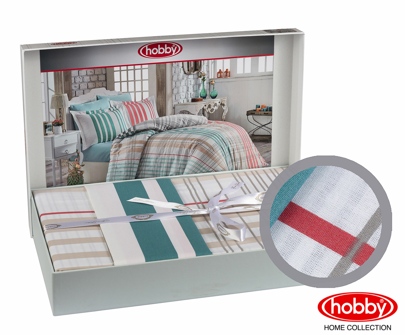 фото Комплект постельного белья Hobby Home Collection "Stripe", 1,5-спальный, наволочки 50x70, цвет: бирюзовый