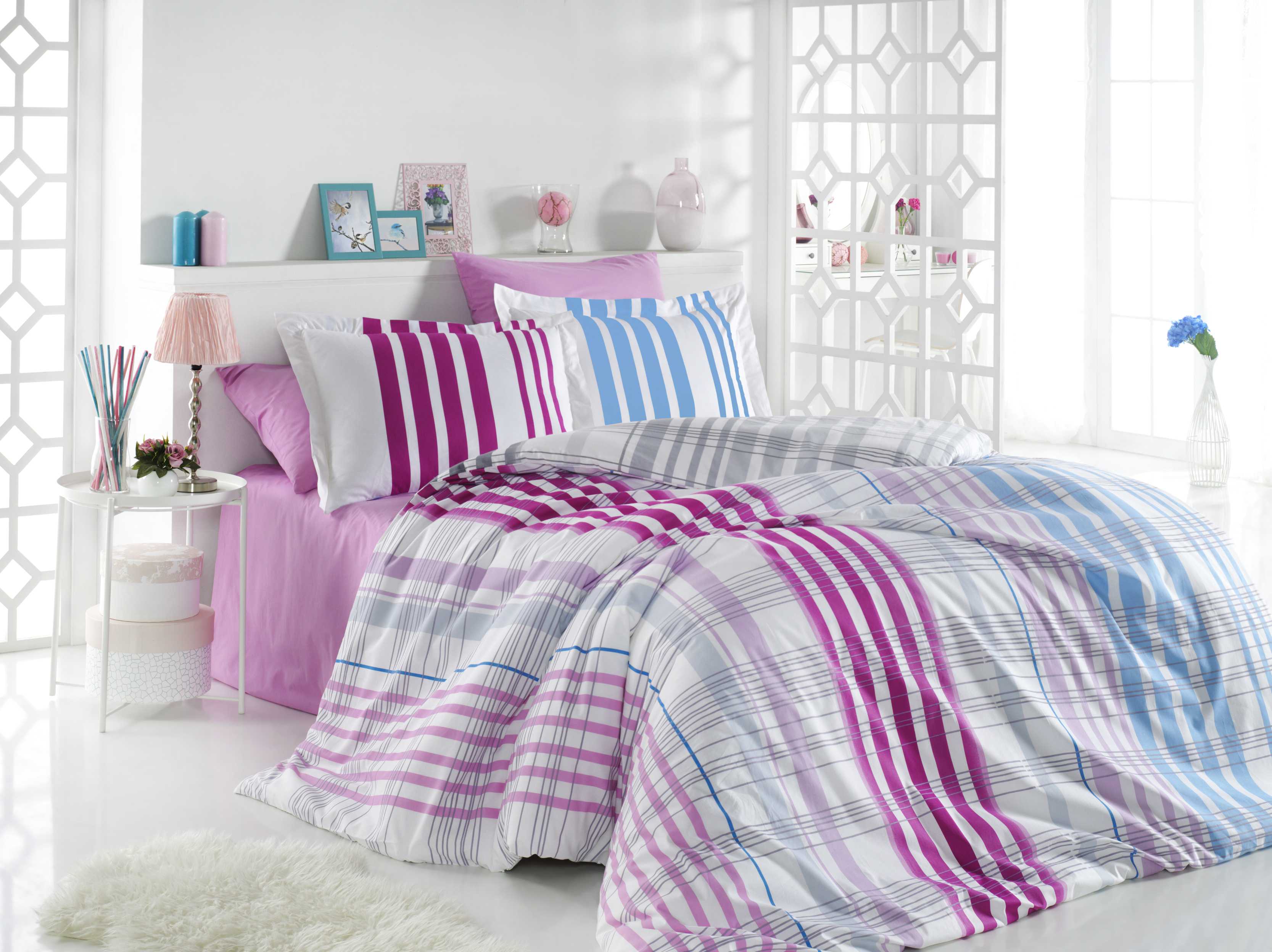 фото Комплект постельного белья Hobby Home Collection "Stripe", 1,5-спальный, наволочки 50x70, цвет: фуксия