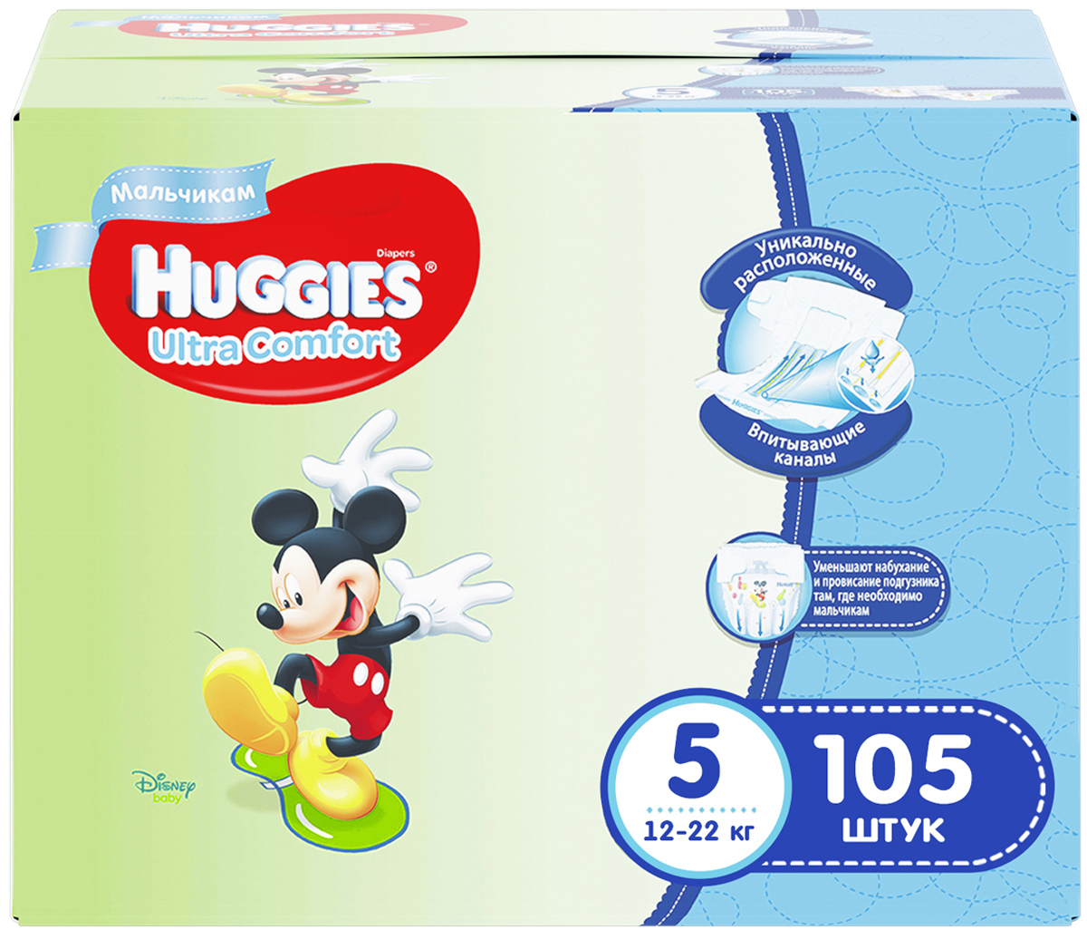 фото Huggies Подгузники для мальчиков Ultra Comfort 12-22 кг (размер 5) 105 шт