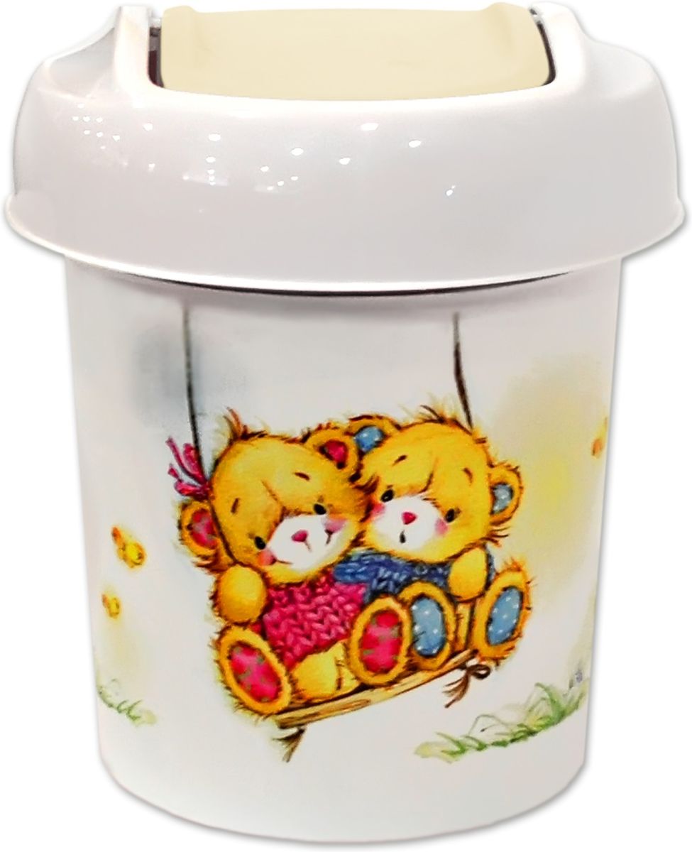 фото Корзина для мусора Little Angel "Bears", цвет: слоновая кость, 1 л