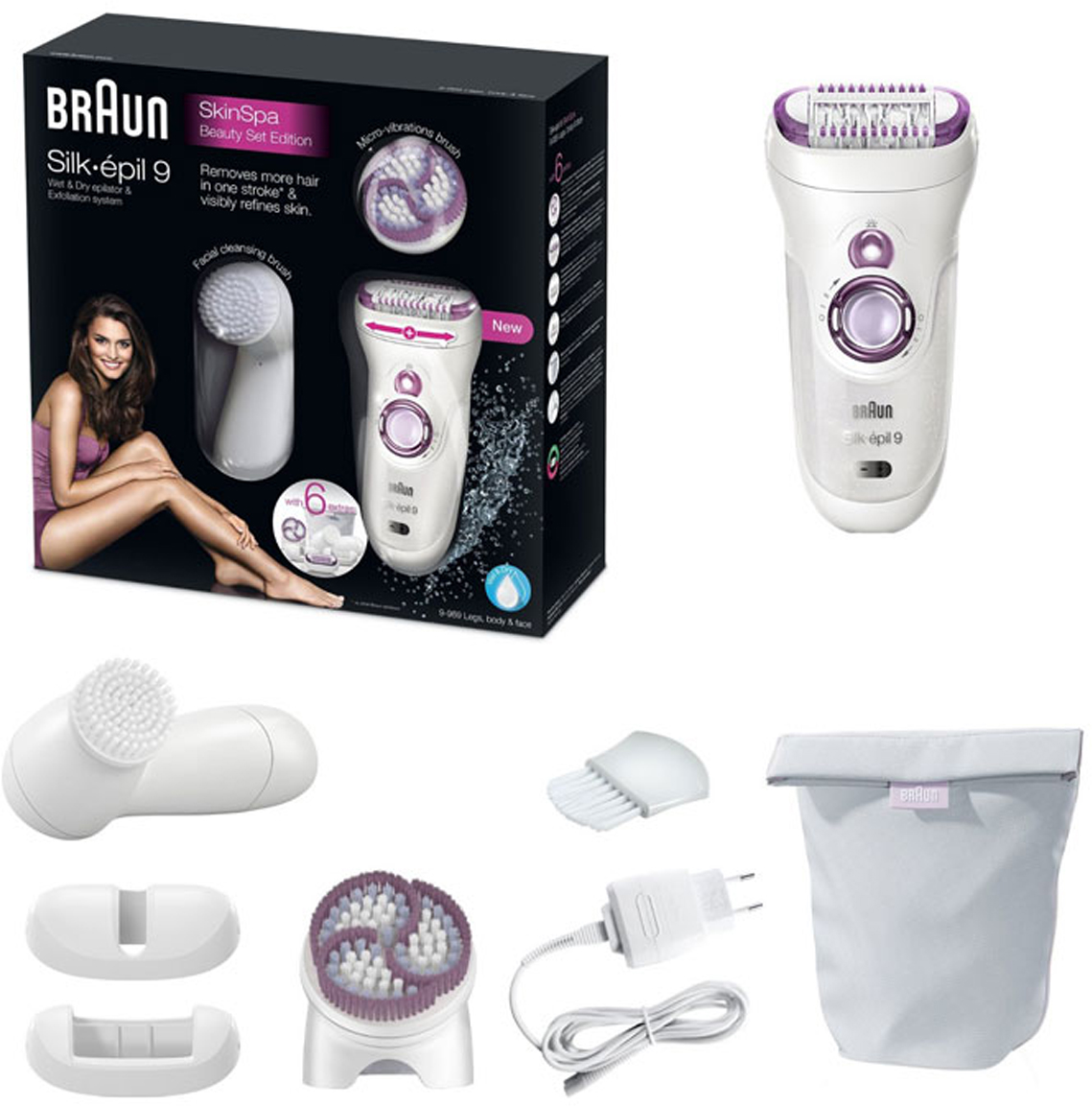 фото Эпилятор Braun Silk-epil 9 SkinSpa 9 - 969v + щеточки для лица и тела