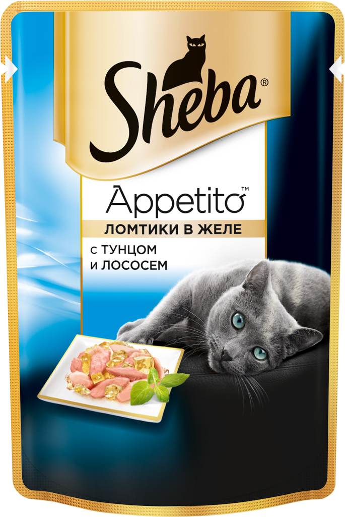 фото Консервы для взрослых кошек Sheba "Appetito", с тунцом и лососем в желе, 85 г х 24 шт