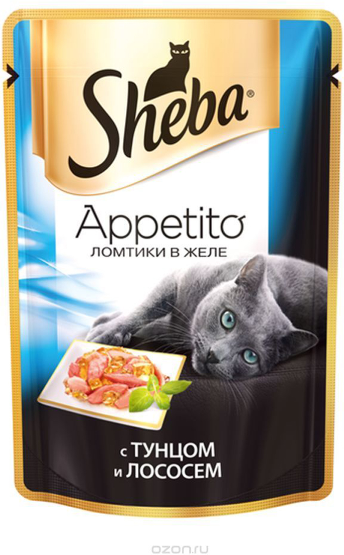 фото Консервы для взрослых кошек Sheba "Appetito", с тунцом и лососем в желе, 85 г х 24 шт