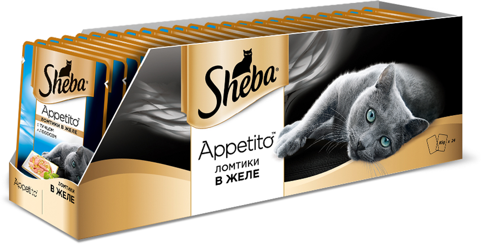 фото Консервы для взрослых кошек Sheba "Appetito", с тунцом и лососем в желе, 85 г х 24 шт