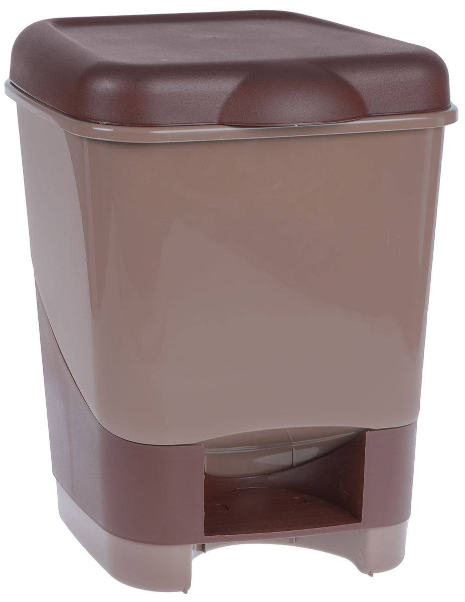 фото Контейнер для мусора "Полимербыт", с педалью, цвет: коричневый, шоколадный, 20 л